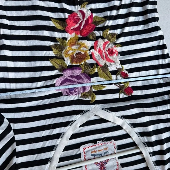 Johnny Was Black and White Striped Floral Embroidered Top - Picture 5 of 5